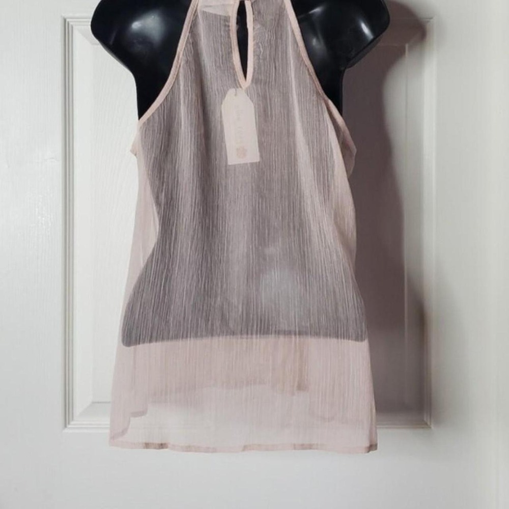 Allie Rose sheer pink halter top white floral embroidery vertical lace trim Y2K - Picture 2 of 7
